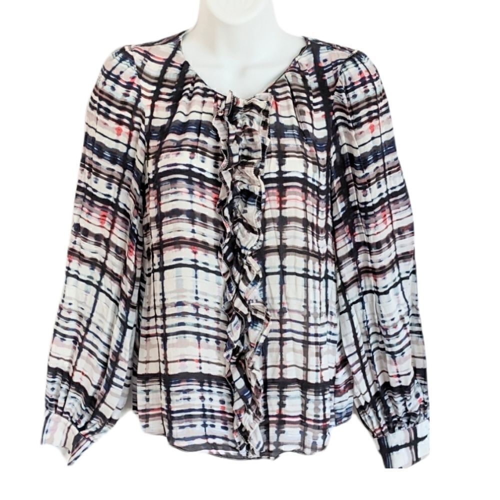 Parker Silk abstract pattern jabea ruffle collar blouse size XS @Z